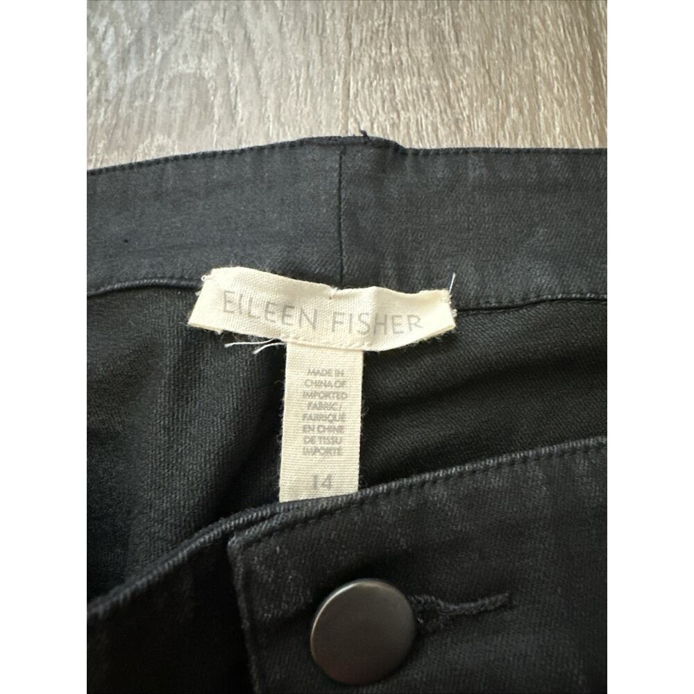 $198 EILEEN FISHER Coated Black Cotton Stretchy Denim Ankle Jeans Women's 14 NEW - Picture 4 of 10